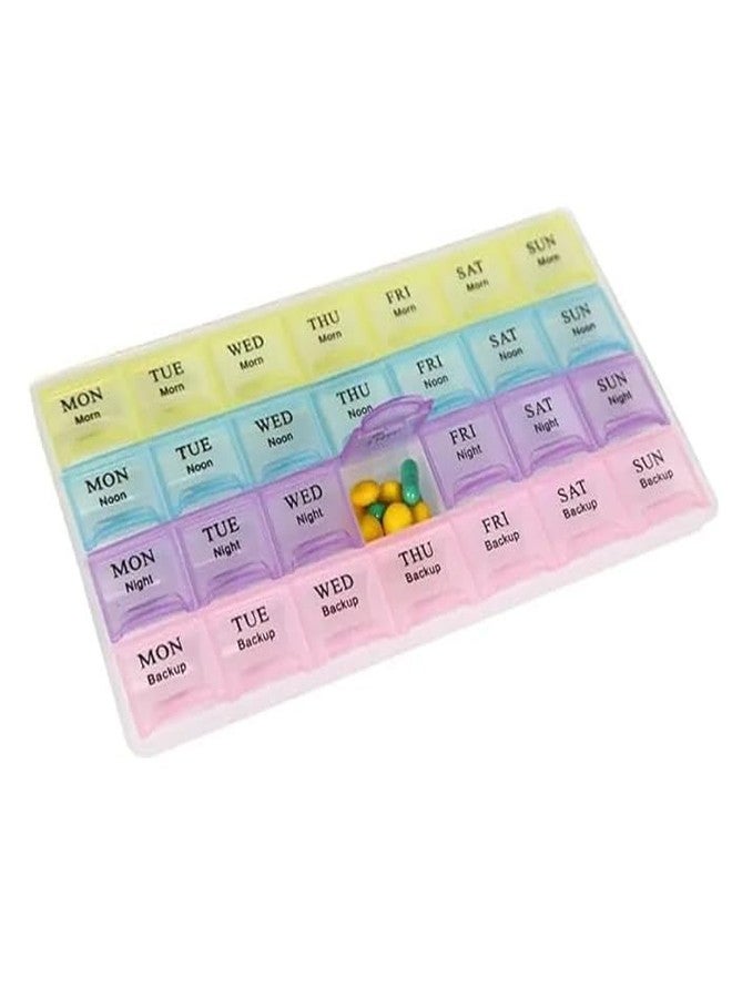 Magic Providers Weekly 4 Lines Pill Box travel box tablet holder medicine dispenser organizer storage BPA Free Travel 28 Day Pill Box Case - (Multicolored) Pack Of - 1 - Image 1